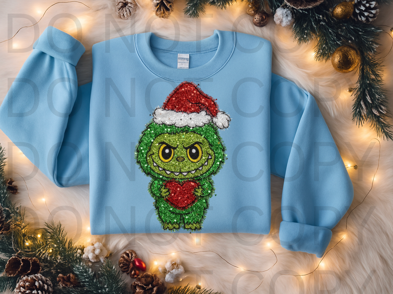 Tinsel labubu Green Man #5958 - Ready to Press DTF Transfer Full Color