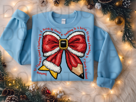 Red Holiday Teacher Bow #5967 - Ready to Press DTF Transfer Full Color