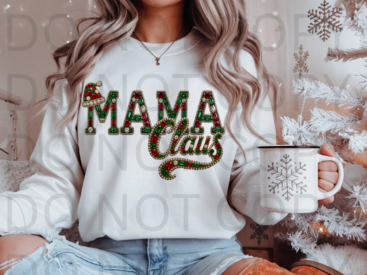 Faux Rhinestoned Mama Claus #5981 - Ready to Press DTF Transfer Full Color
