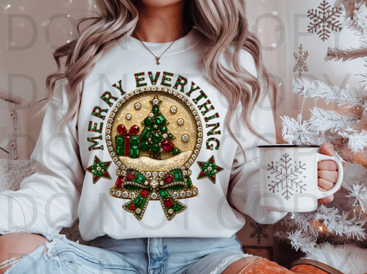 Faux Rhinestoned Merry Everything #5982 - Ready to Press DTF Transfer Full Color