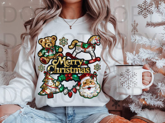 Vintage Merry Christmas Collage Sequins #5976 - Ready to Press DTF Transfer Full Color