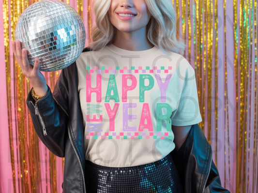 Pastel Happy New Year 2026 #5986 - Ready to Press DTF Transfer Full Color