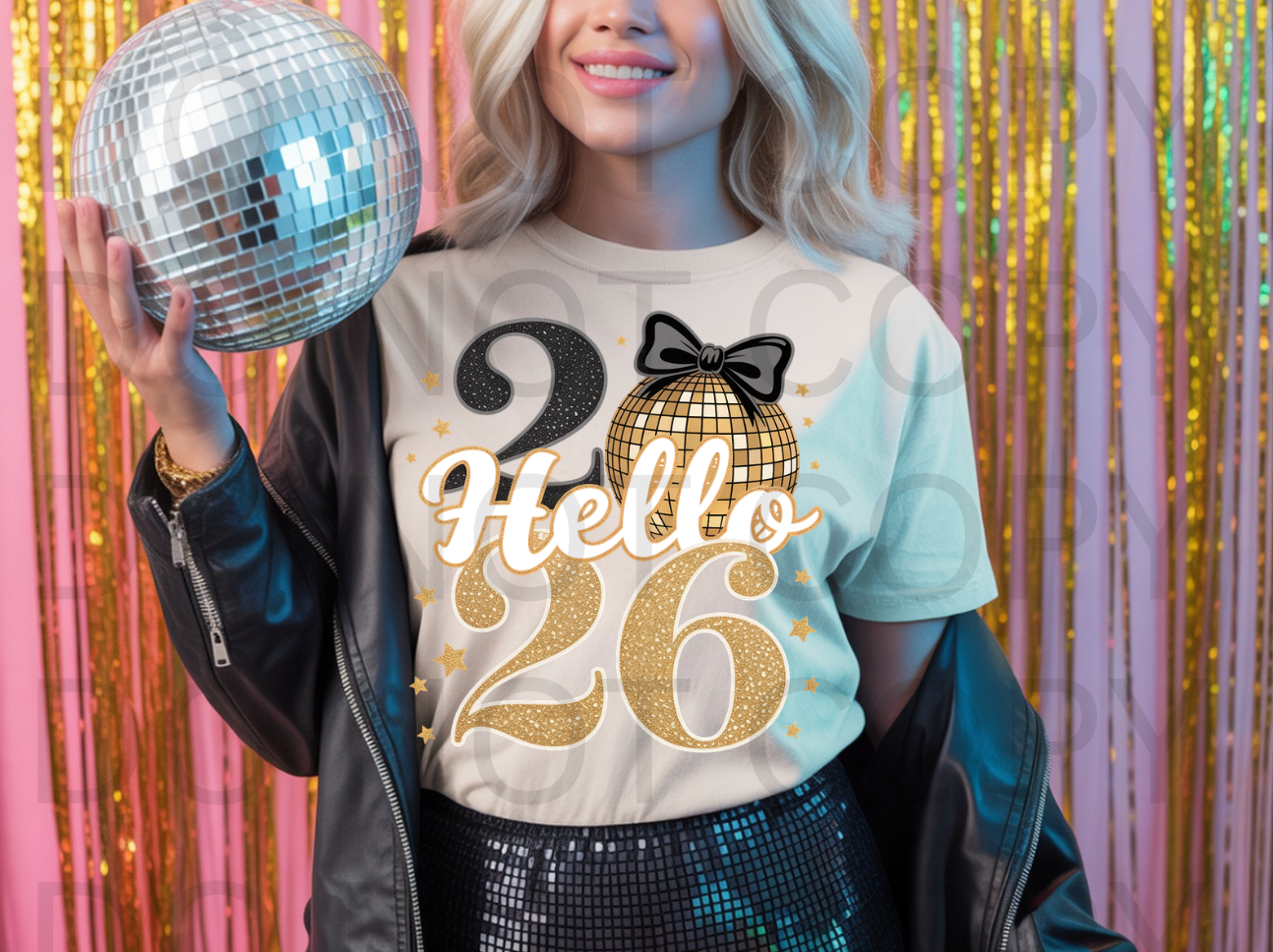 Faux Glitter Black & Gold 2026 #5991 - Ready to Press DTF Transfer Full Color