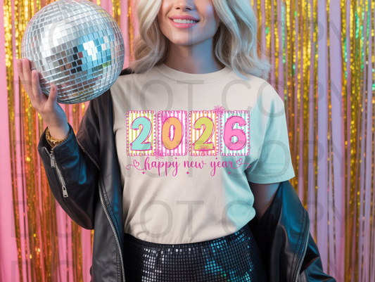 Stitched Happy New Year 2026 #5990 - Ready to Press DTF Transfer Full Color