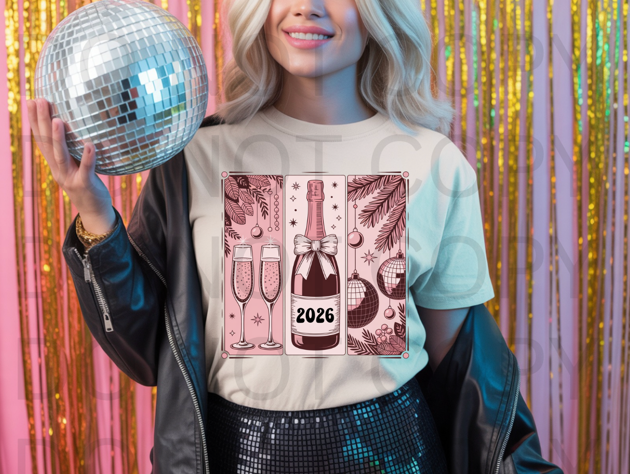 Pink Happy New Year 2026 #5997 - Ready to Press DTF Transfer Full Color
