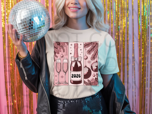 Pink Happy New Year 2026 #5997 - Ready to Press DTF Transfer Full Color