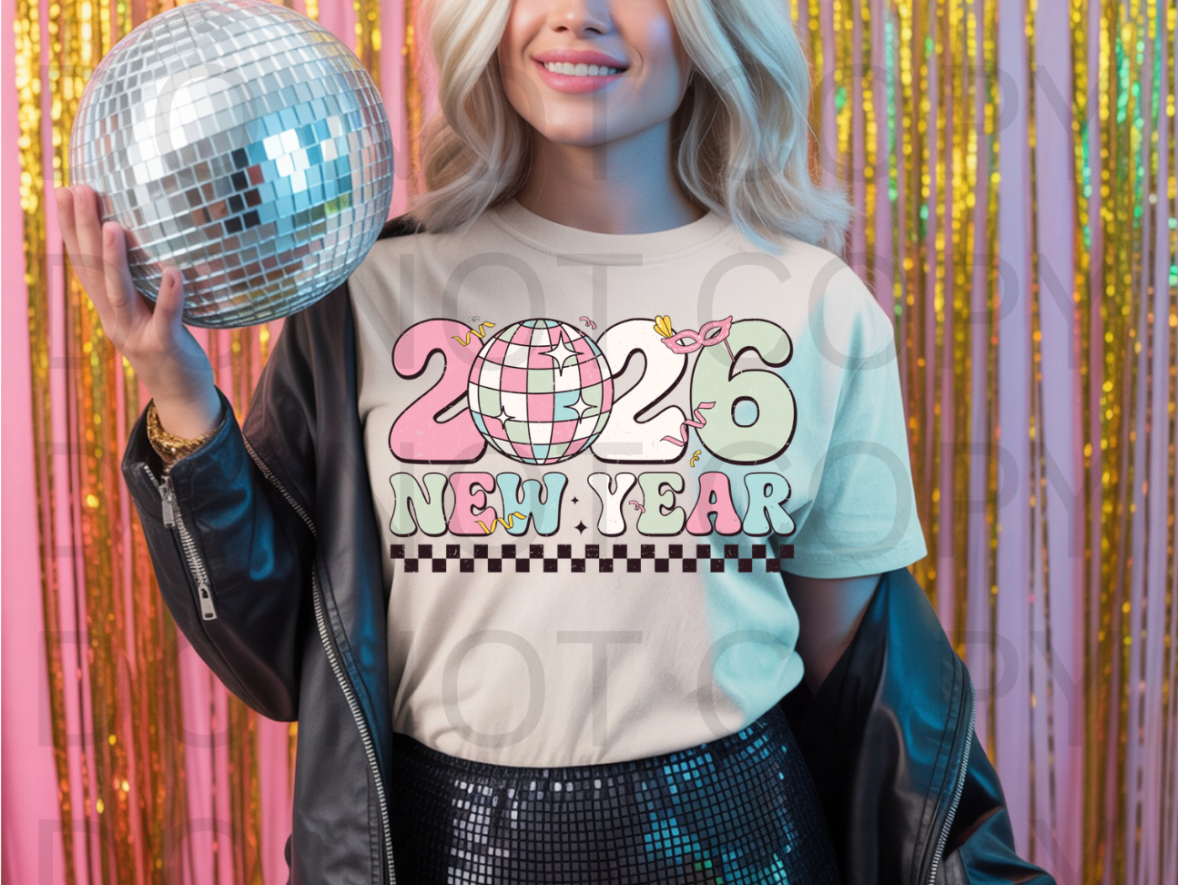 Retro New Year 2026 Disco Ball #5994 - Ready to Press DTF Transfer Full Color