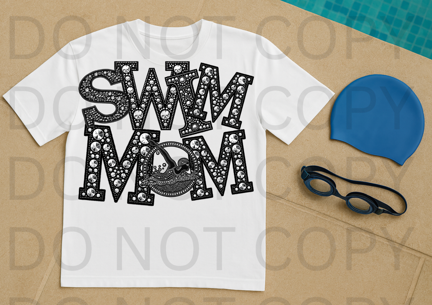 Rhinestoned Swim Mom #6078 - Ready to Press DTF Transfer Full Color