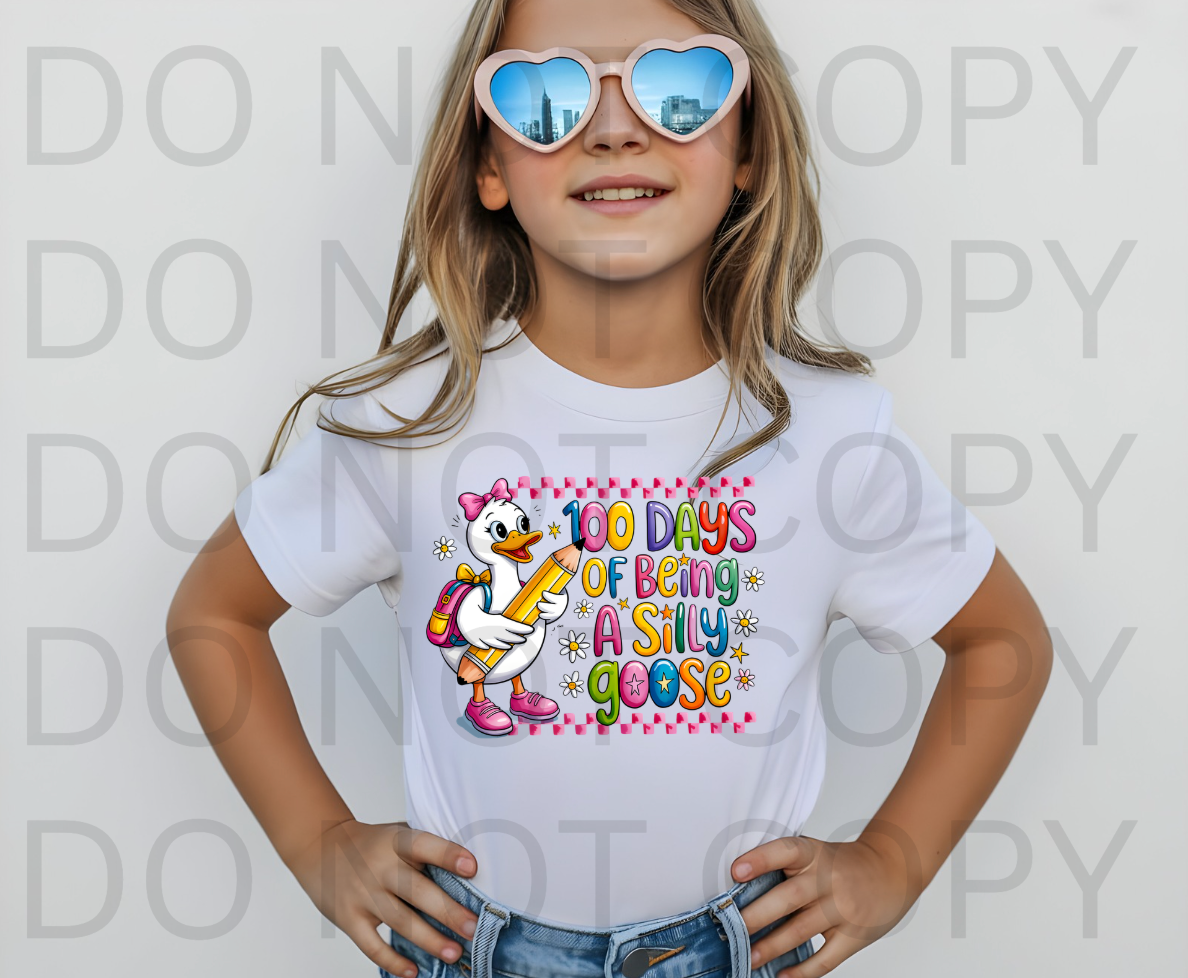 100 Days Of School Being A Silly Goose - Girl #6112 - Ready to Press DTF Transfer Full Color
