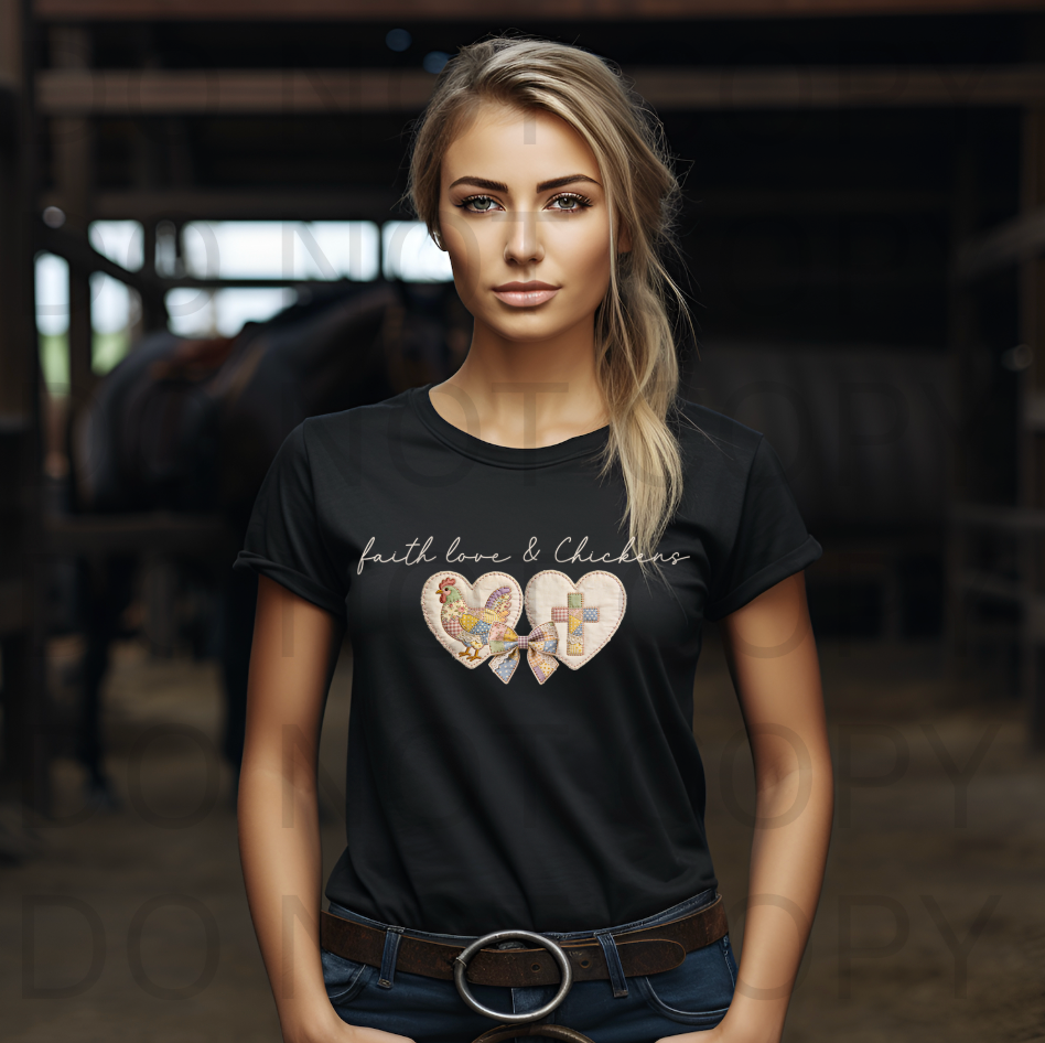 Faith Love & Chickens #6184 - Ready to Press DTF Transfer Full Color