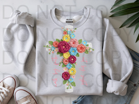Walk By Faith Not By Sight Flower Cross #6213 - Ready to Press DTF Transfer Full Color