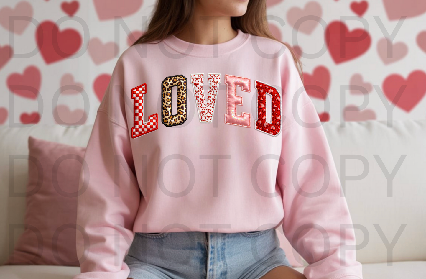 Faux Embroidery Mixed Fabric LOVED #6221 - Ready to Press DTF Transfer Full Color