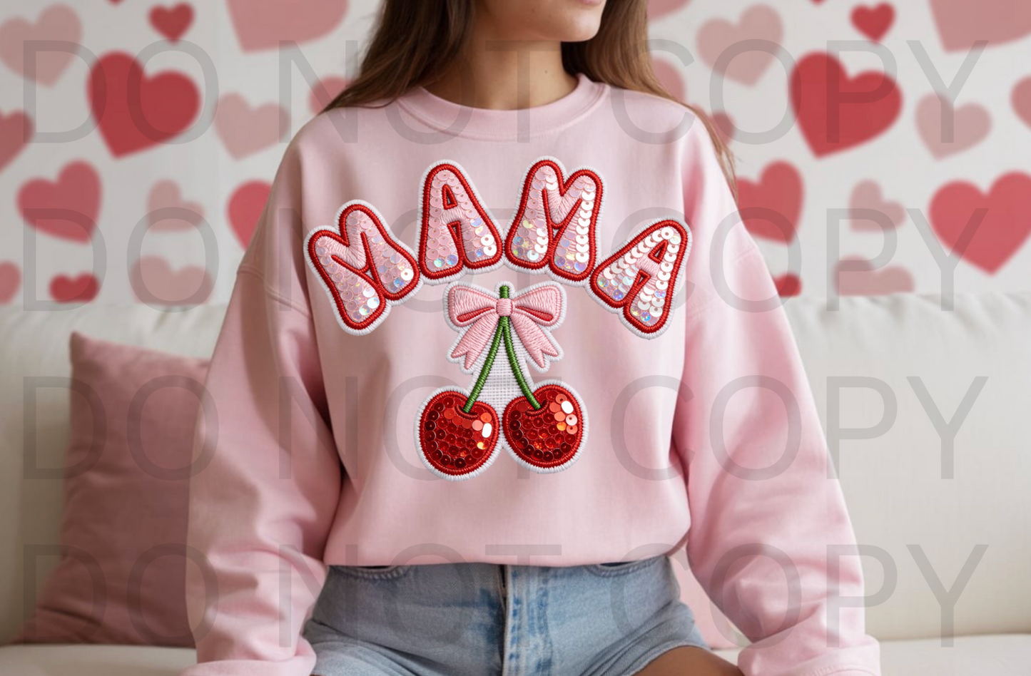 Mama Sequin Cherries #6222 - Ready to Press DTF Transfer Full Color