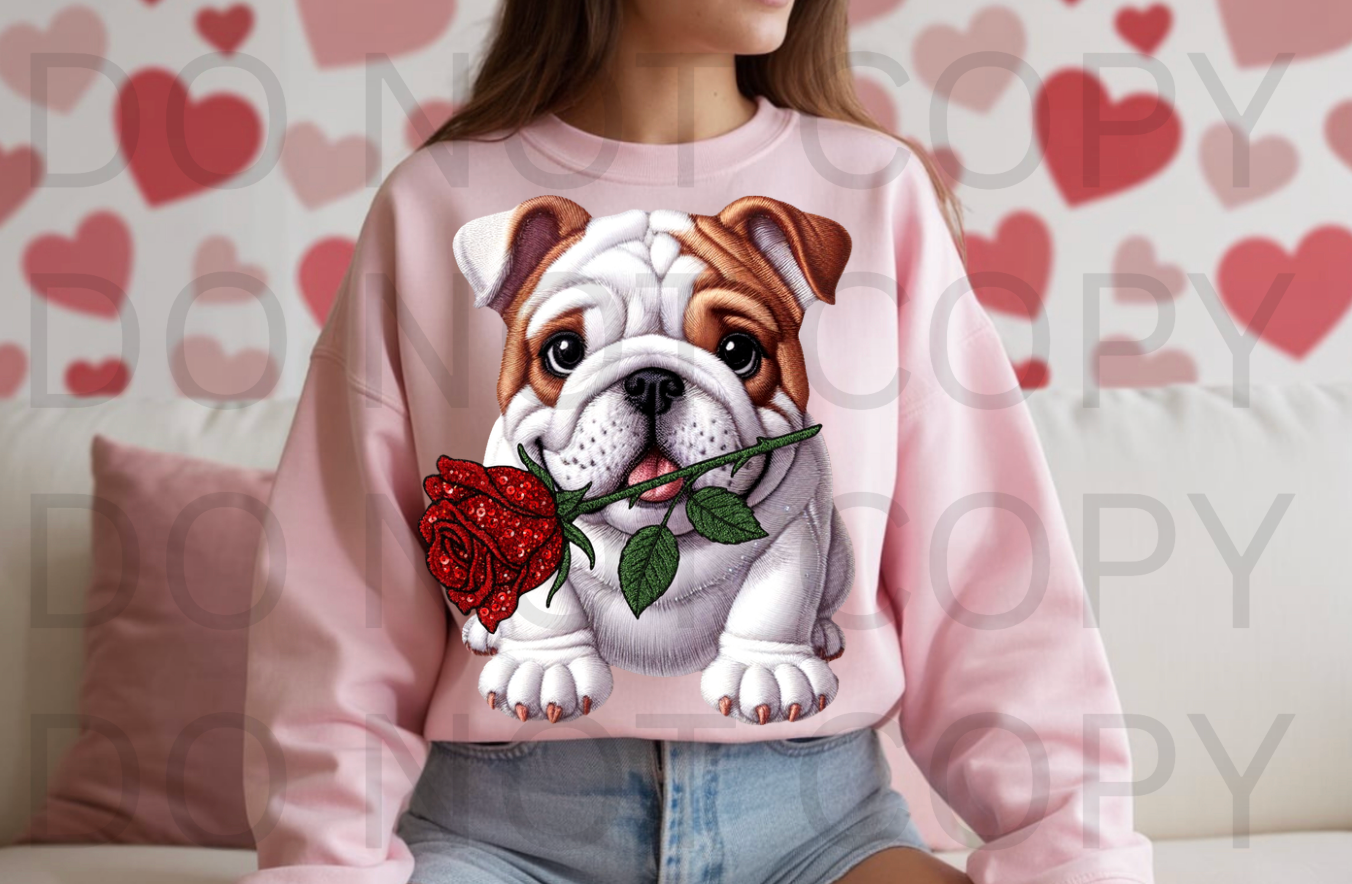 Valentines English Bulldog #6227 - Ready to Press DTF Transfer Full Color
