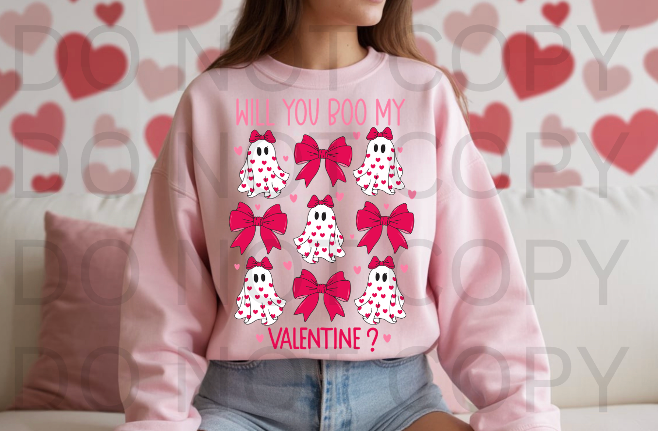 Will You Boo My Valentine #6229 - Ready to Press DTF Transfer Full Color