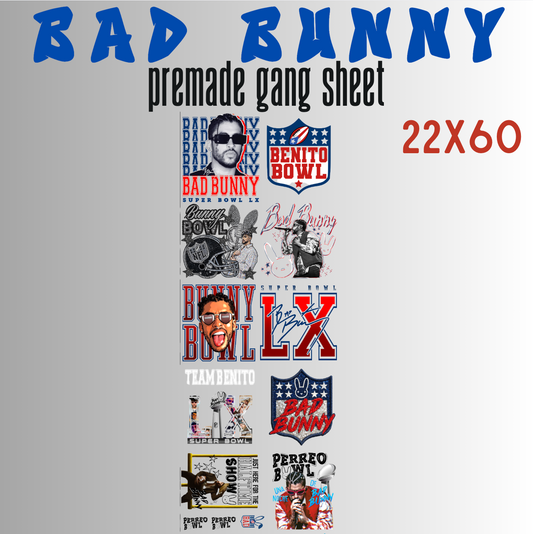 Bad Bunny SB Pre-Made DTF Gang Sheet 22x60