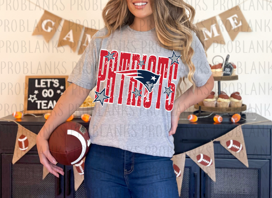 Patriots Distressed Stars Font #003 - Ready to Press DTF Transfer Full Color