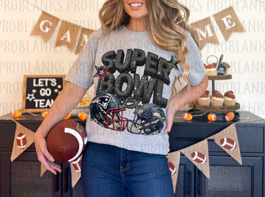 Faux Rhinestoned SB w/ Helmets #027 - Ready to Press DTF Transfer Full Color