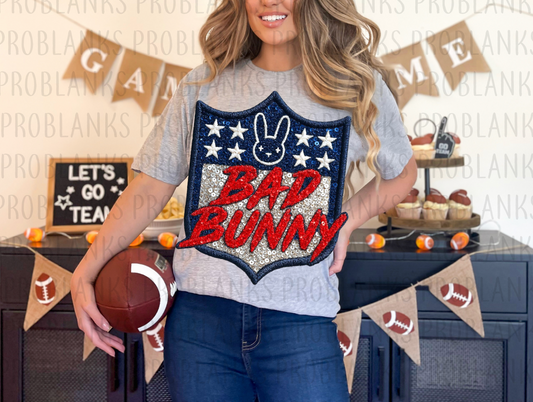 Faux Sequin Bad Bunny NFL Faux Patch #033 - Ready to Press DTF Transfer Full Color