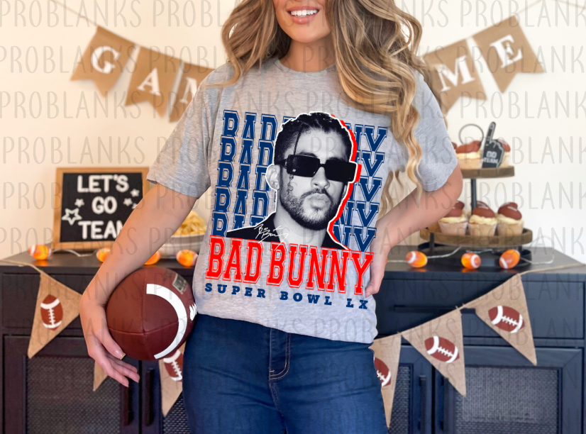 Blue Stacked BAD BUNNY #017 - Ready to Press DTF Transfer Full Color