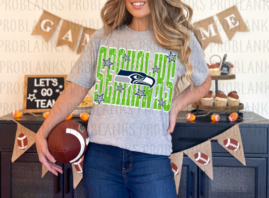 Seahawks Distressed Star Font #004 - Ready to Press DTF Transfer Full Color