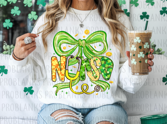 Nurse St Patty's Bow #6349 - Ready to Press DTF Transfer Full Color