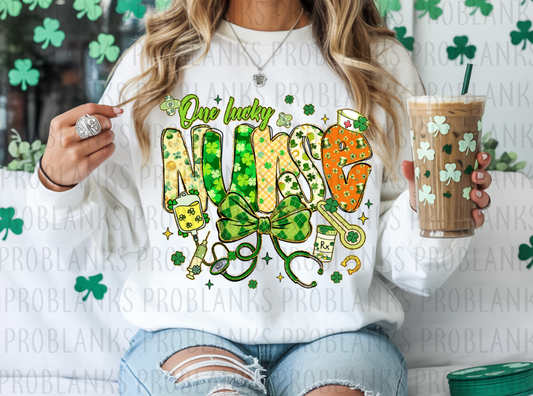 One Lucky Nurse #6348 - Ready to Press DTF Transfer Full Color