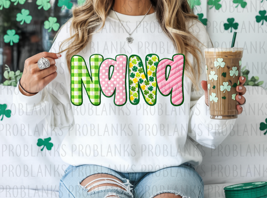 Faux Yarn St Patty's Day Nana #6360 - Ready to Press DTF Transfer Full Color