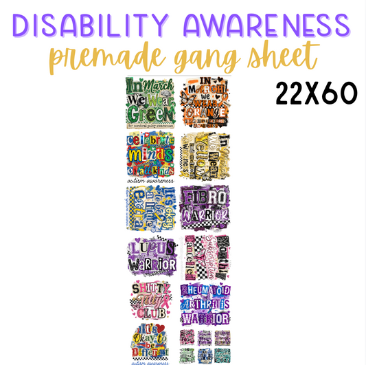 Disability Awareness Month Pre-Made DTF Gang Sheet 22x60
