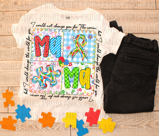 Autism Mama Patchwork #6472 - Ready to Press DTF Transfer Full Color