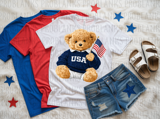 USA Bear With Flag #6501 - Ready to Press DTF Transfer Full Color