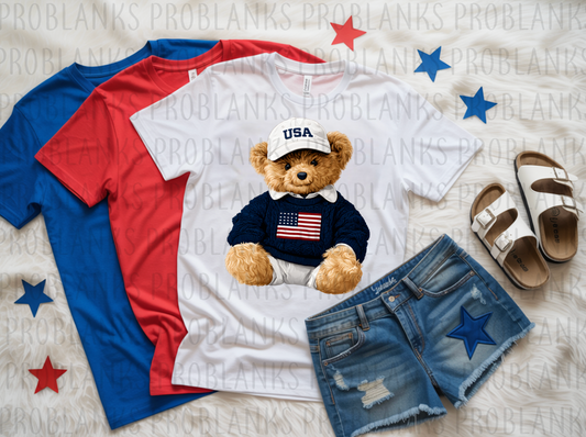 USA Bear - Blue Sweater & Hat #6499 - Ready to Press DTF Transfer Full Color