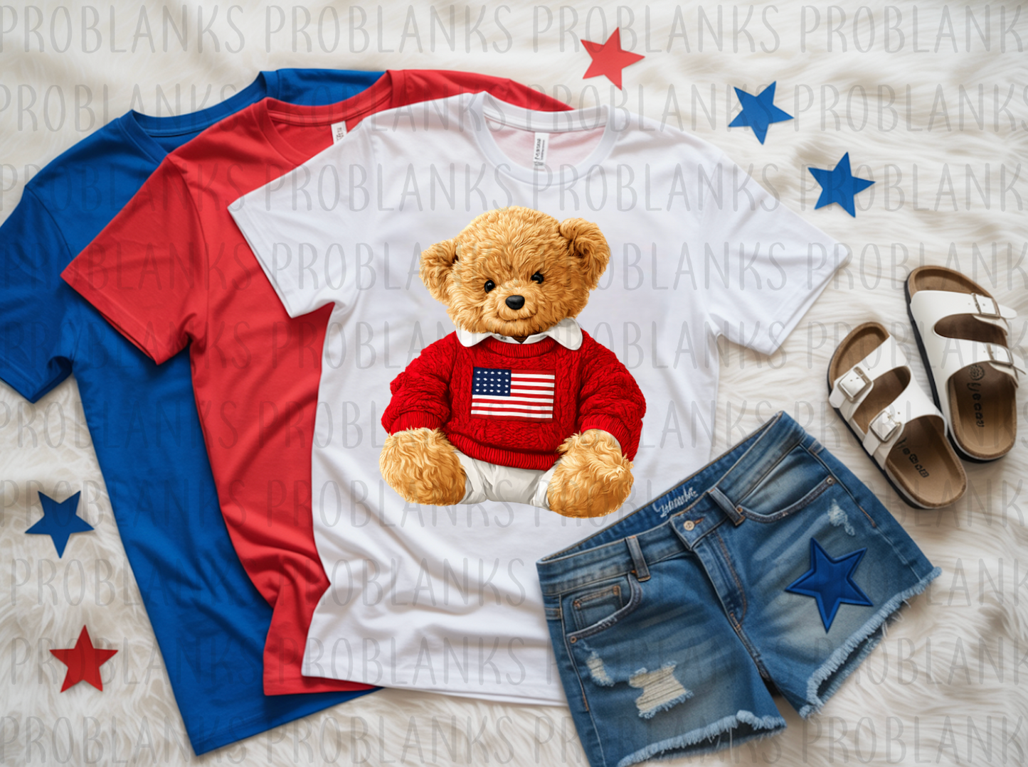 USA Bear - Red Sweater #6502 - Ready to Press DTF Transfer Full Color