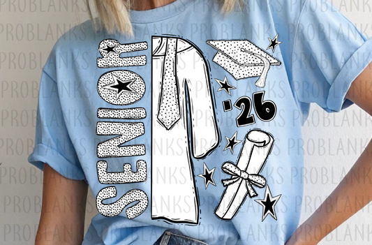 2026 Senior Black & White Dottie #6521 - Ready to Press DTF Transfer Full Color