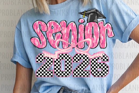 Pink Checkered 2026 Senior #6520 - Ready to Press DTF Transfer Full Color