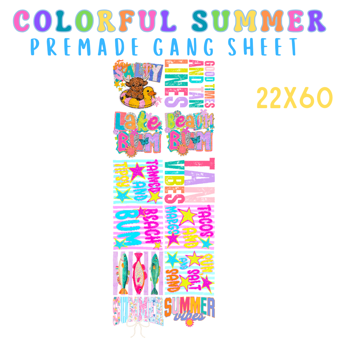 Colorful Bright Summer Pre-Made DTF Gang Sheet 22x60