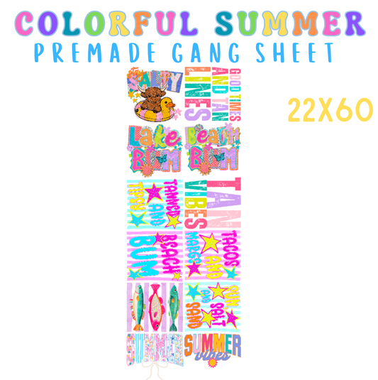 Colorful Bright Summer Pre-Made DTF Gang Sheet 22x60