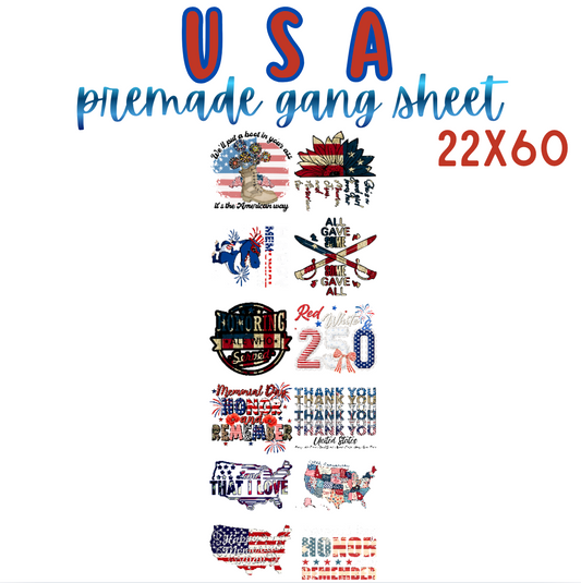 USA Pre-Made DTF Gang Sheet 22x60