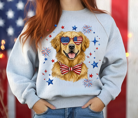 4th Of July Golden Retriever #6741 - Ready to Press DTF Transfer Full Color