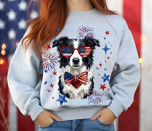 4th Of July Border Collie #6745 - Ready to Press DTF Transfer Full Color