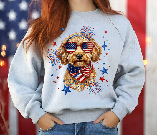 4th Of July Golden Doodle #6747 - Ready to Press DTF Transfer Full Color