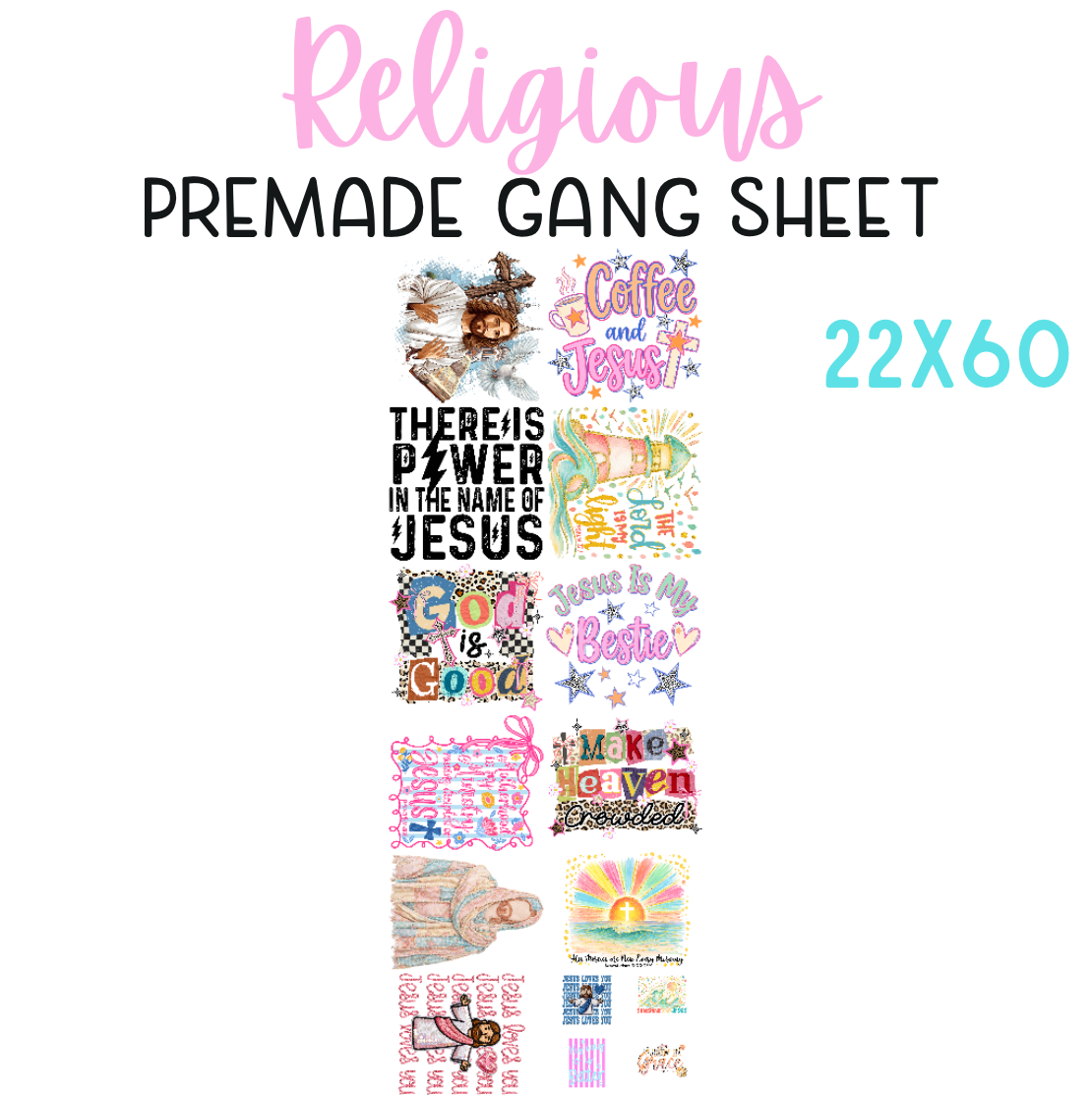 Religious Pre-Made DTF Gang Sheet 22x60