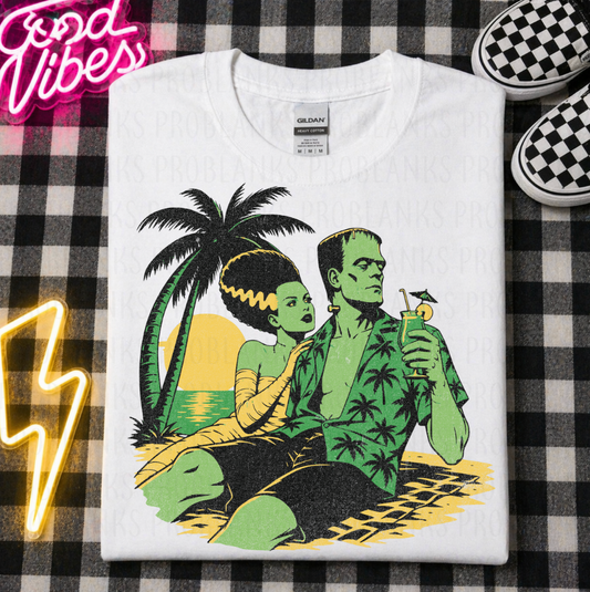 Frankenstein & Bride Beach Day #6821 - Ready to Press DTF Transfer Full Color
