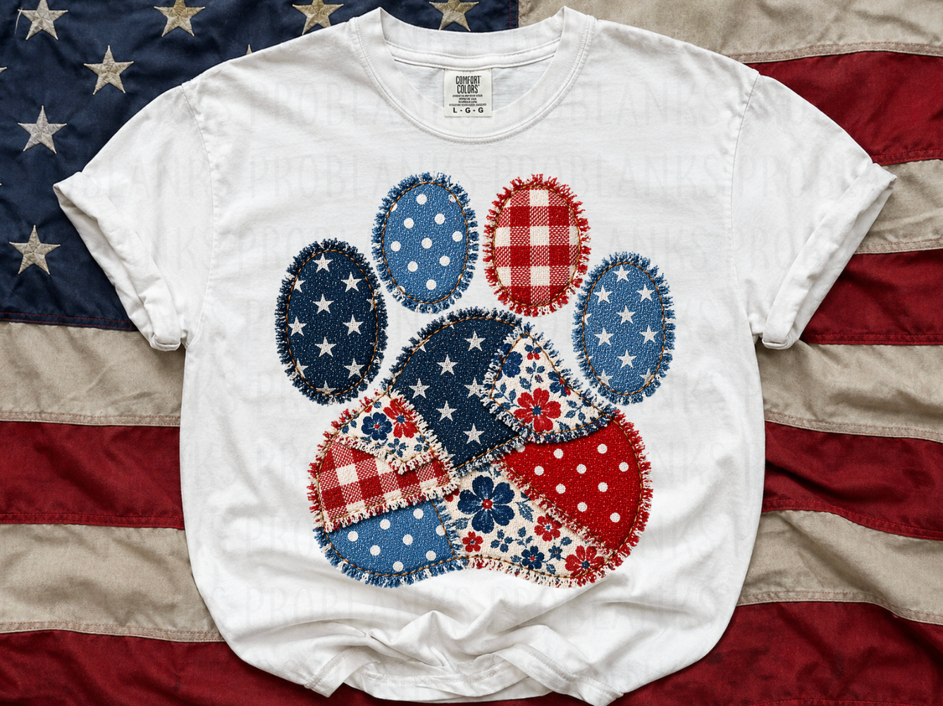 Faux Patchwork Dog Paw #6948  - Ready to Press DTF Transfer Full Color