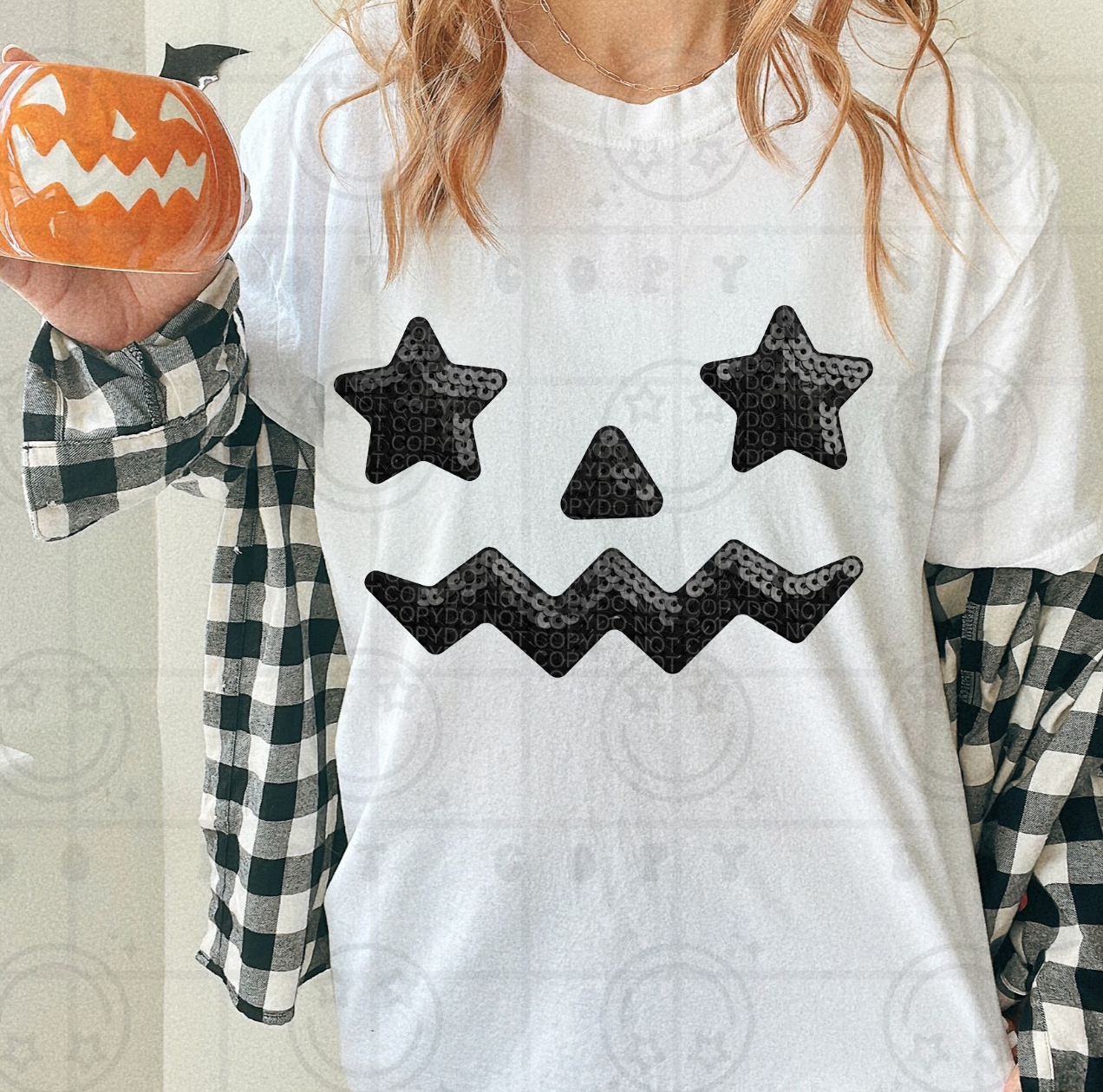 Black Star Eye Jackolantern Faux Sequins #7016 - Ready to Press DTF Transfer Full Color
