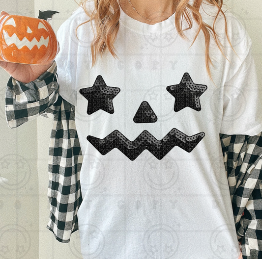 Black Star Eye Jackolantern Faux Sequins #7016 - Ready to Press DTF Transfer Full Color