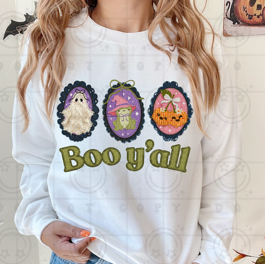 Boo Y'all Faux Embroidery #7044 - Ready to Press DTF Transfer Full Color