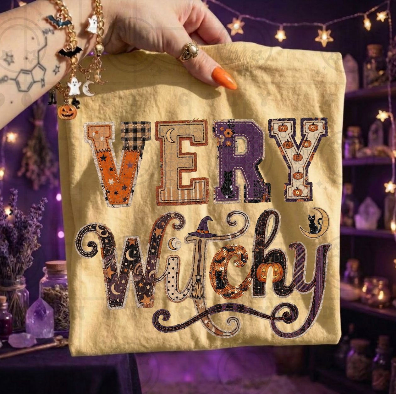 Very Witchy Faux Patchwork #7020 - Ready to Press DTF Transfer Full Color