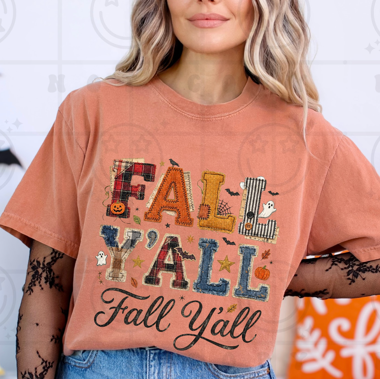 Fall Yall Faux Patchwork #7019 - Ready to Press DTF Transfer Full Color