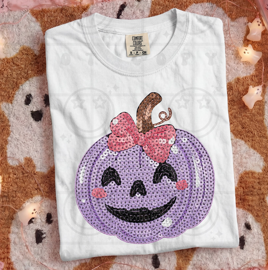 Pink & Purple Faux Sequins Pumpkin #7018 - Ready to Press DTF Transfer Full Color